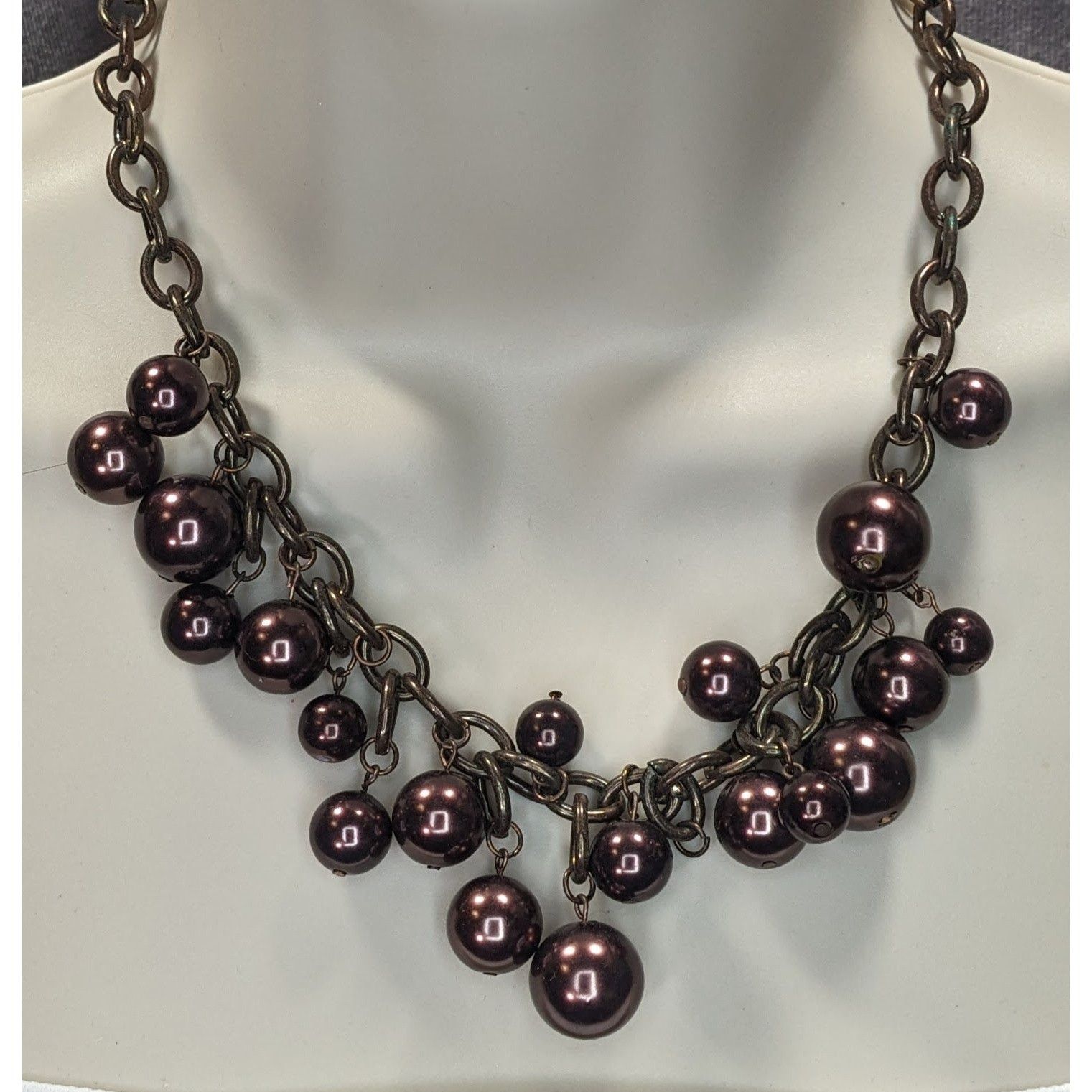 Other Chunky Statement Necklace With Brown Beads & Antiqued Bronze Size ONE SIZE - 1 Thumbnail
