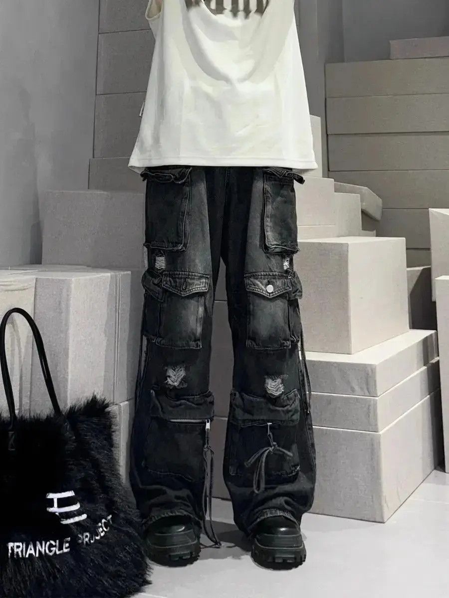 Japanese Brand Loose multi pocket ripped jeans Size US 32 / EU 48 - 1 Thumbnail