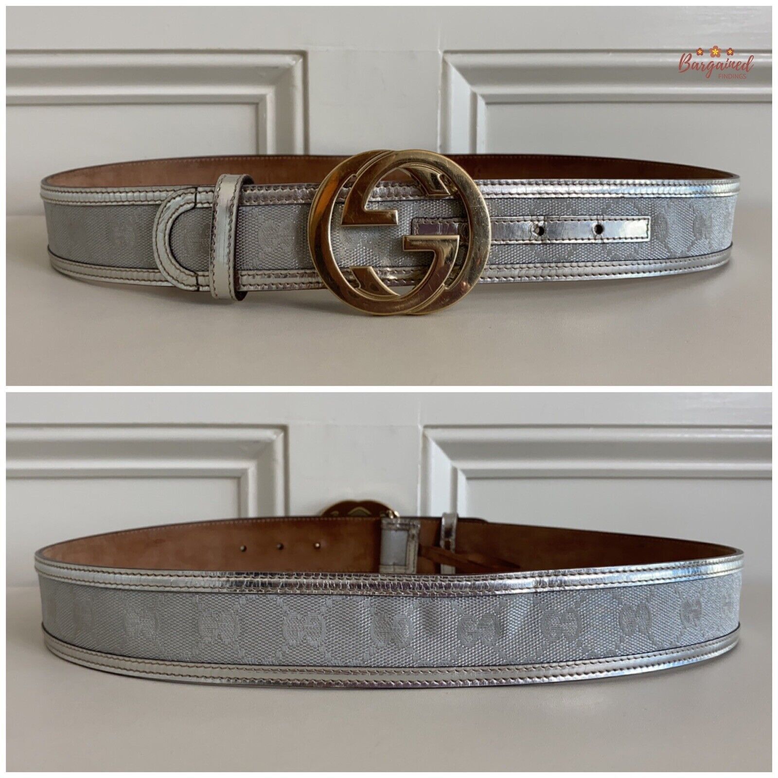 Gucci Gucci Monogram Canvas Leather GOLD Interlocking Buckle Belt Size 32 - 2 Thumbnail