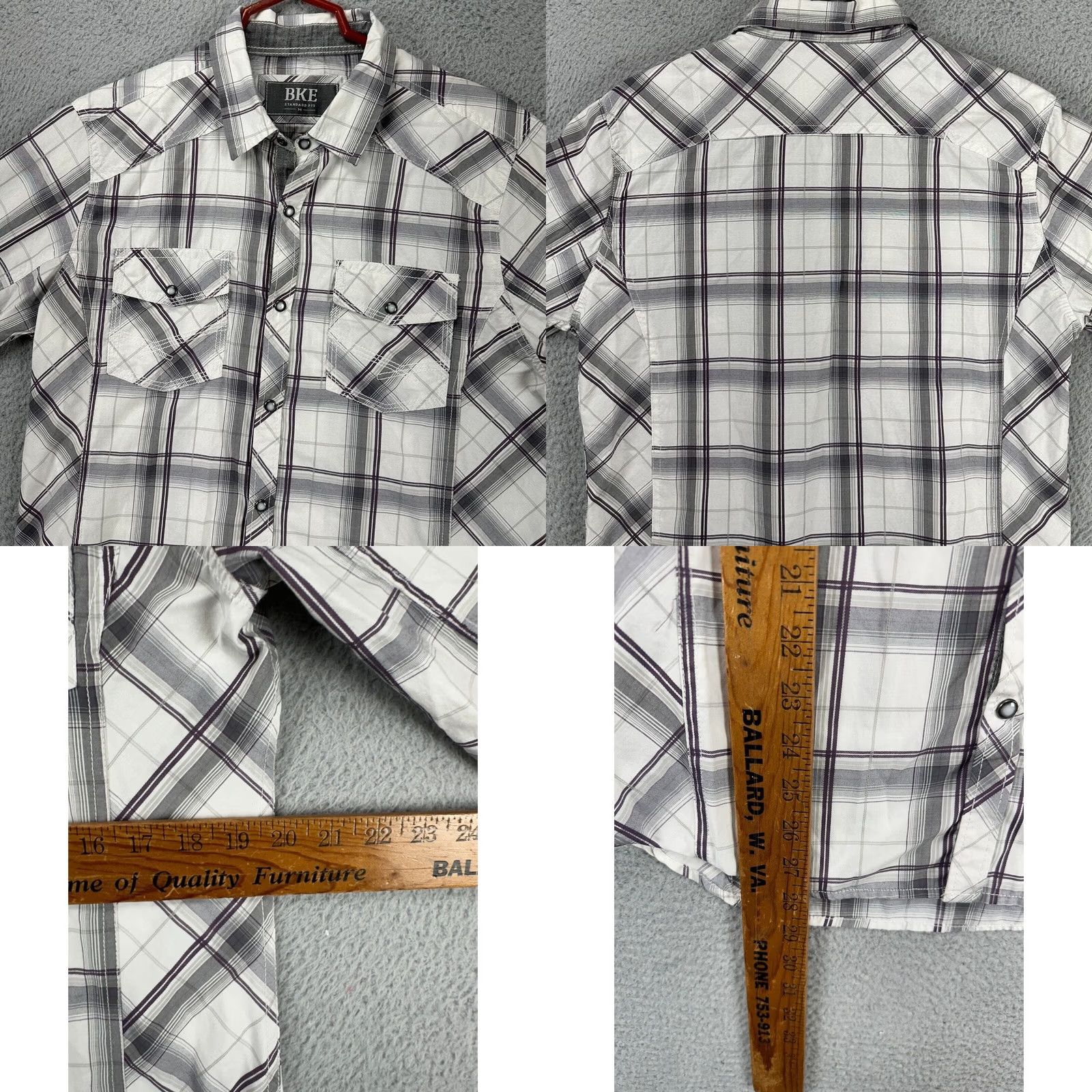 BKE BKE Shirt Mens Medium White Grey Plaid Cowboy Pearl Snap Standard Fit Size US M / EU 48-50 / 2 - 8 Thumbnail