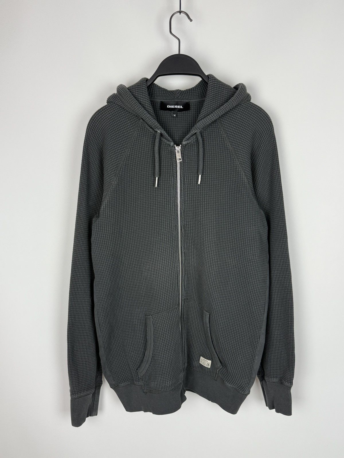 Diesel Distressed Charcoal Gray Waffle Zip Hoodie M/L
