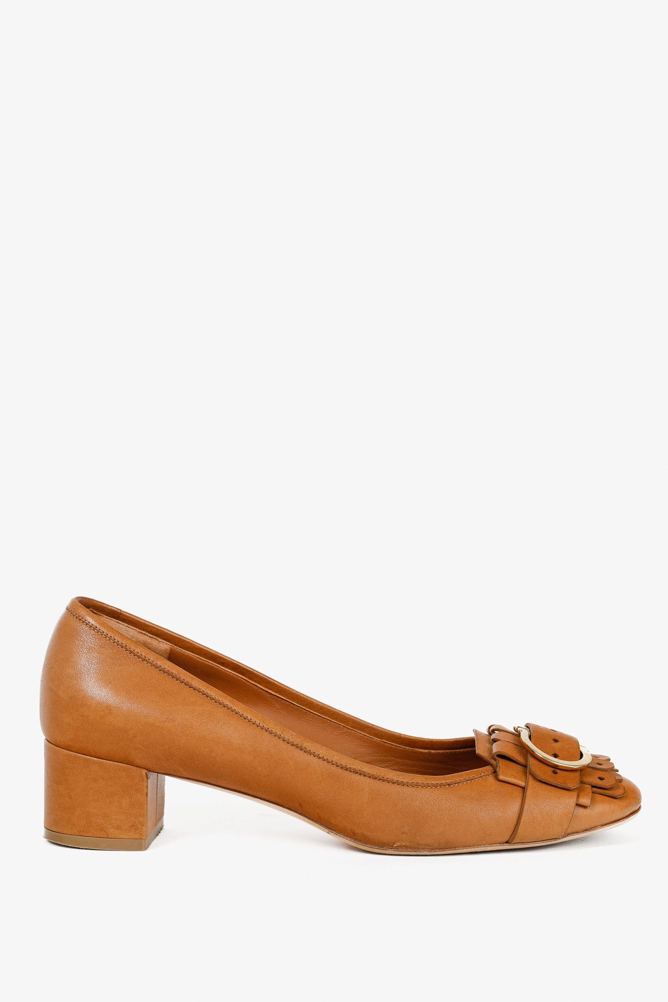 Salvatore Ferragamo Salvatore Ferragamo Elga Leather Fringe Gancini-Buckle Pumps Size US 8 / IT 38 - 1 Thumbnail