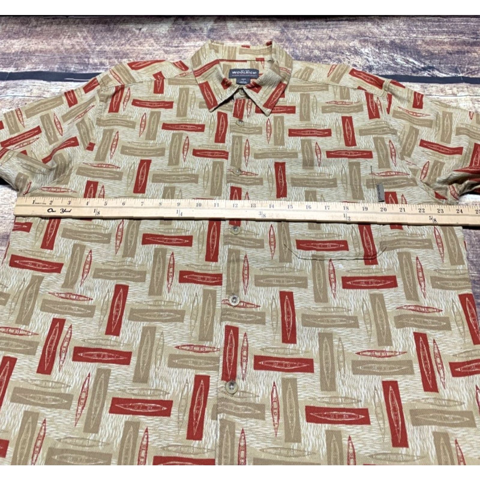 Vintage Woolrich Shirt Short Sleeve Mens Button-Down Outdoorwear Large Brown Red Geometric Pattern Casual Travel Cotton Size US L / EU 52-54 / 3 - 5 Thumbnail