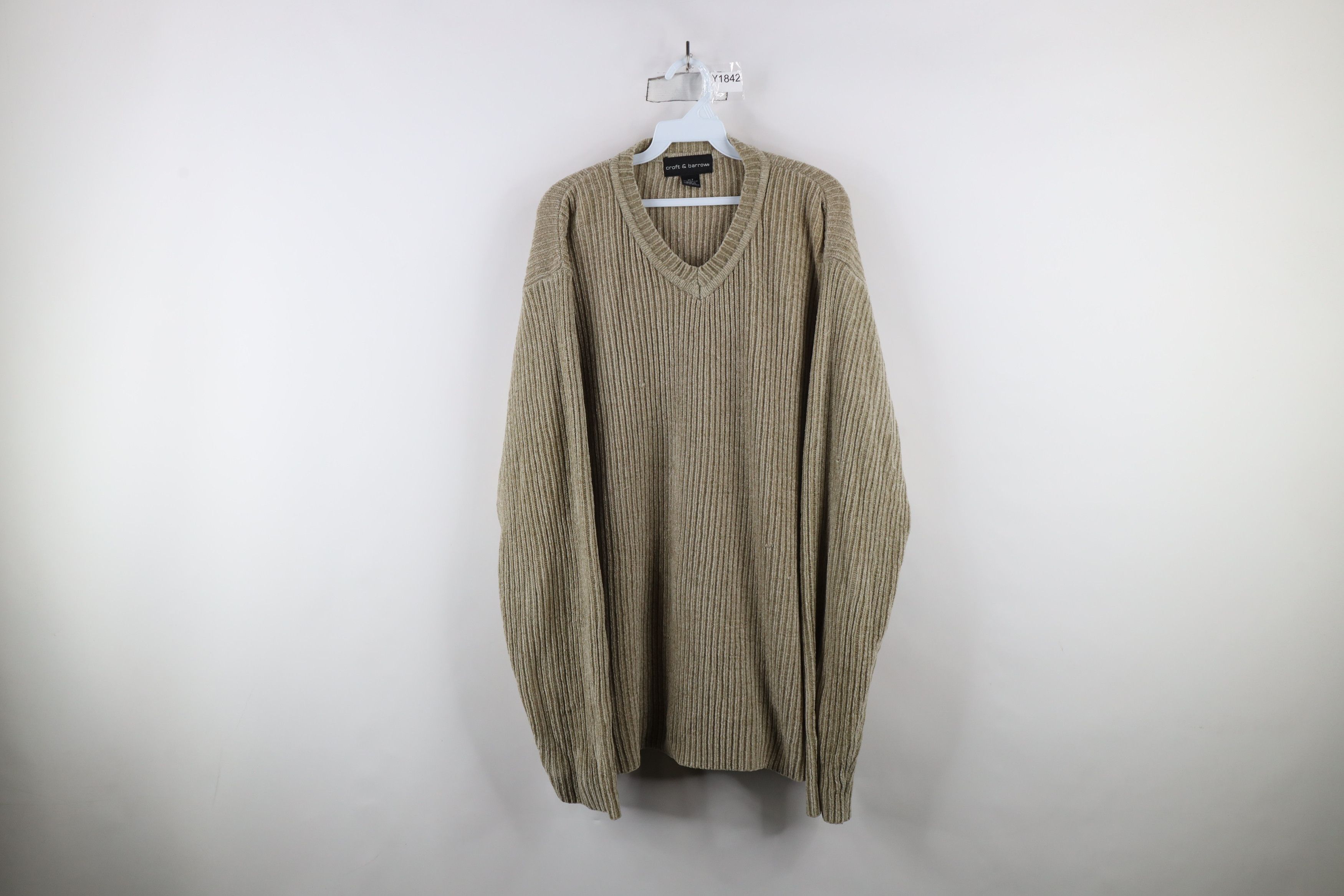 Vintage Vintage 90s Streetwear Fleece Ribbed Knit Sweater Beige Size US XL / EU 56 / 4 - 1 Thumbnail
