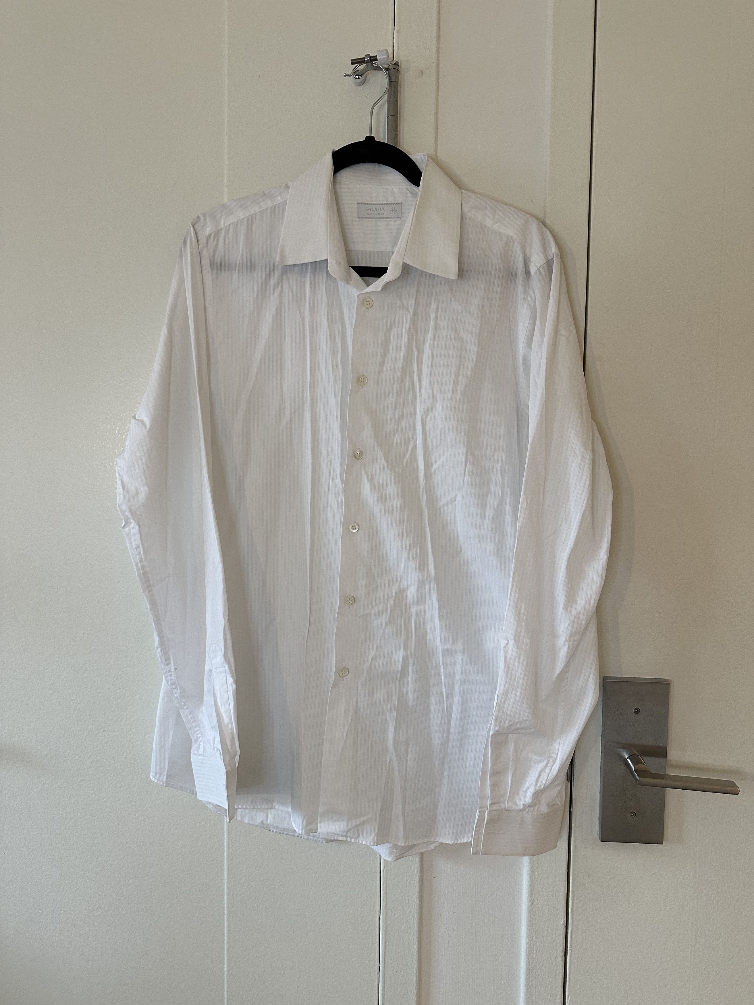 image of Prada Tonal Striped Button Up Shirt in White, Men's (Size Small)