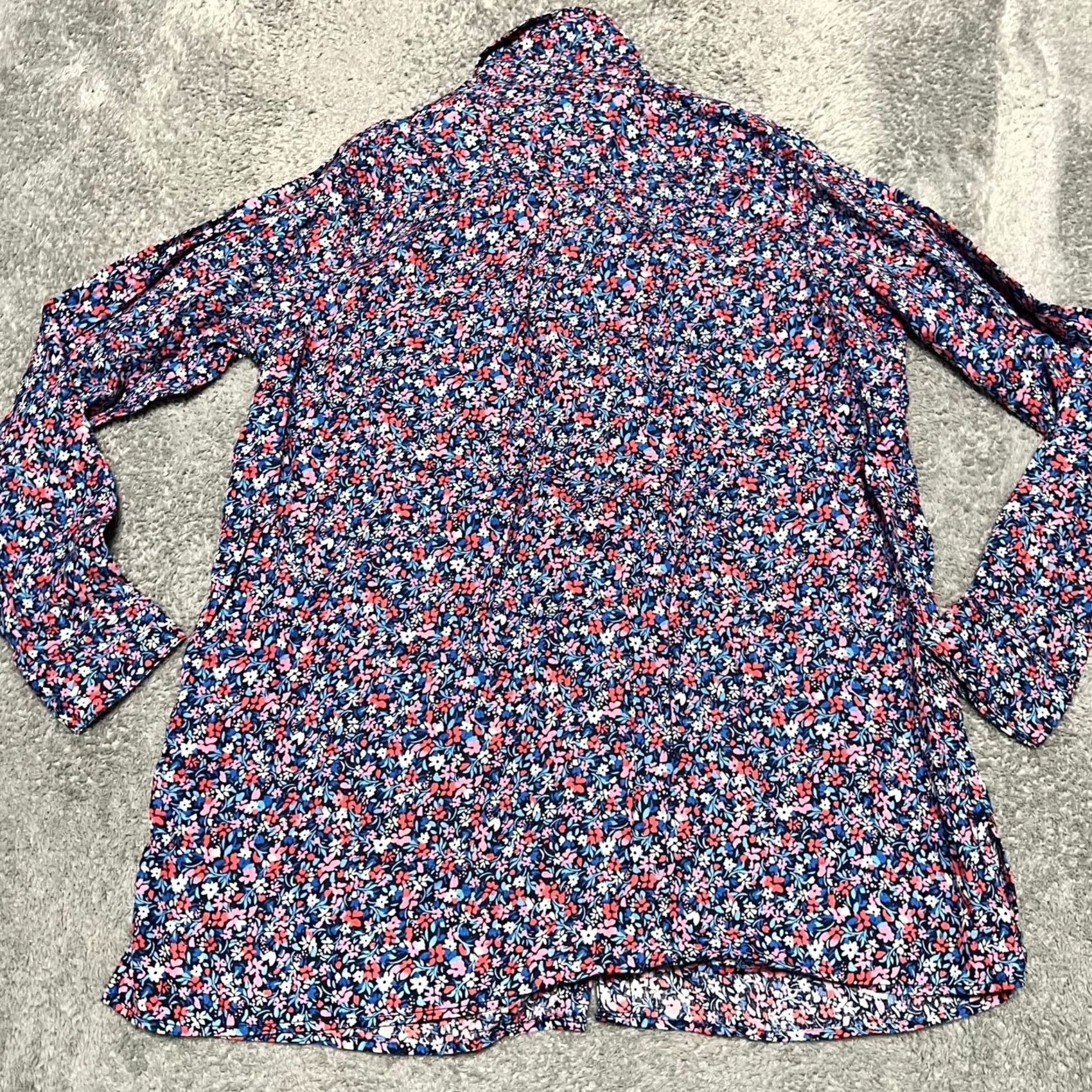 Vintage Draper James Lands' End Shirt Womens Large L Button-Up Cottagecore Floral Linen Blue Women's L Regular Size L / US 10 / IT 46 - 3 Thumbnail