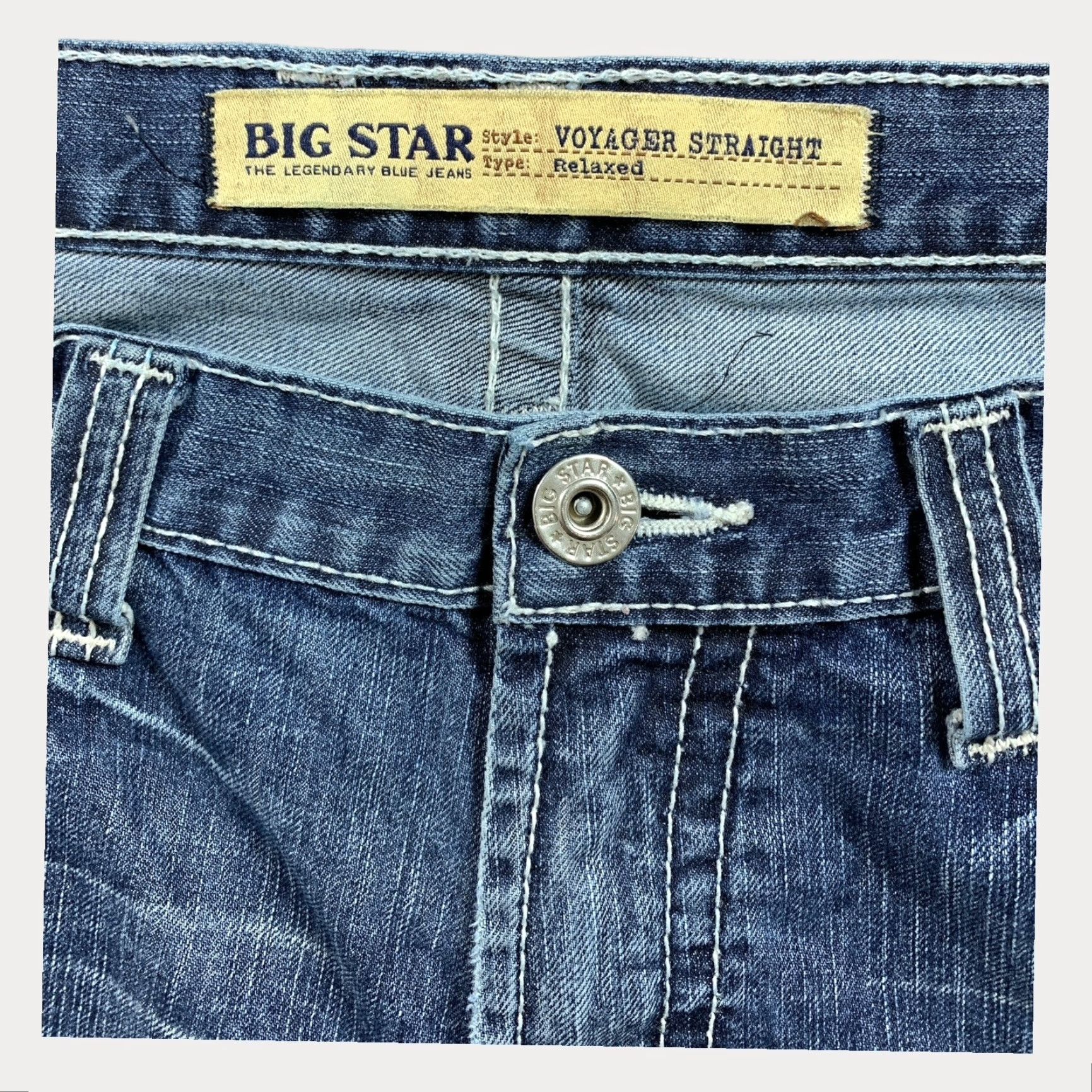 Big Star Jeans Mens 36x32 Blue Voyager Straight Relaxed Distressed Whiskered Jeans Shirt?