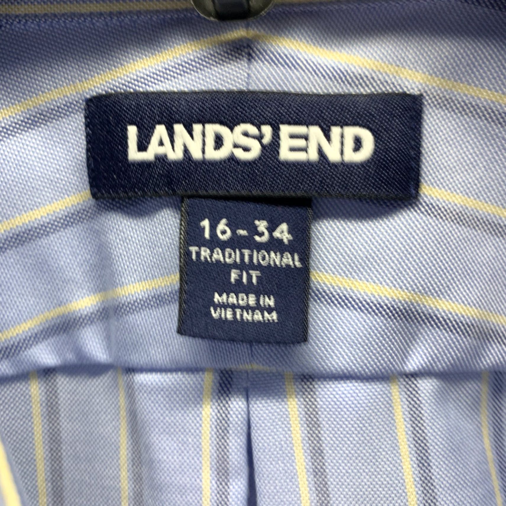 Lands' End Lands' End Shirt Mens Adult Large 16 Blue Striped Button Up Casual Cotton Long Sleeve Collar Down Button-Up Size US L / EU 52-54 / 3 - 6 Thumbnail