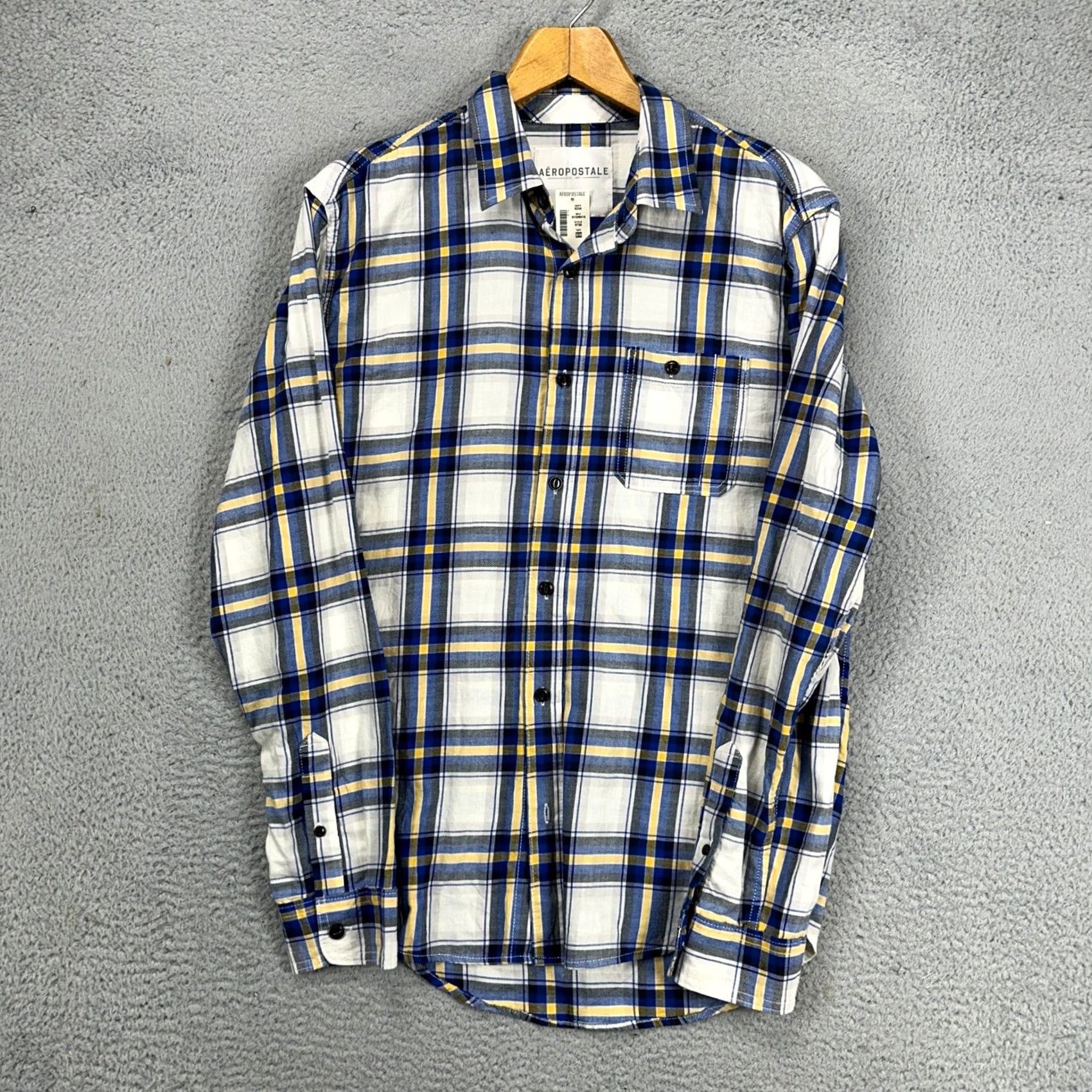 Aeropostale AeroPost Aeropost Adult Mens Button-Up Shirt Medium Blue Yellow Plaid Long Sleeve NEW Size US M / EU 48-50 / 2 - 5 Thumbnail