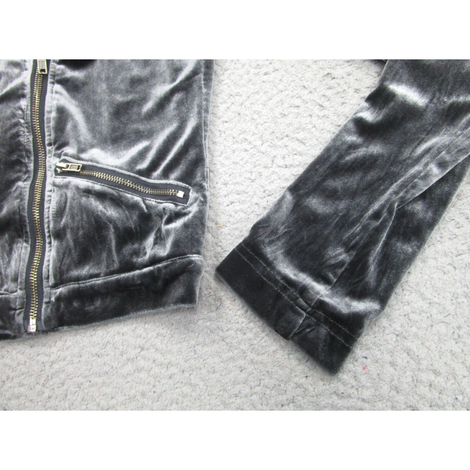 Velvet Mudd Jacket Womens Medium Gray Velvet Moto Asym Zip Front y2k Goth fairy grunge Size M / US 6-8 / IT 42-44 - 3 Thumbnail