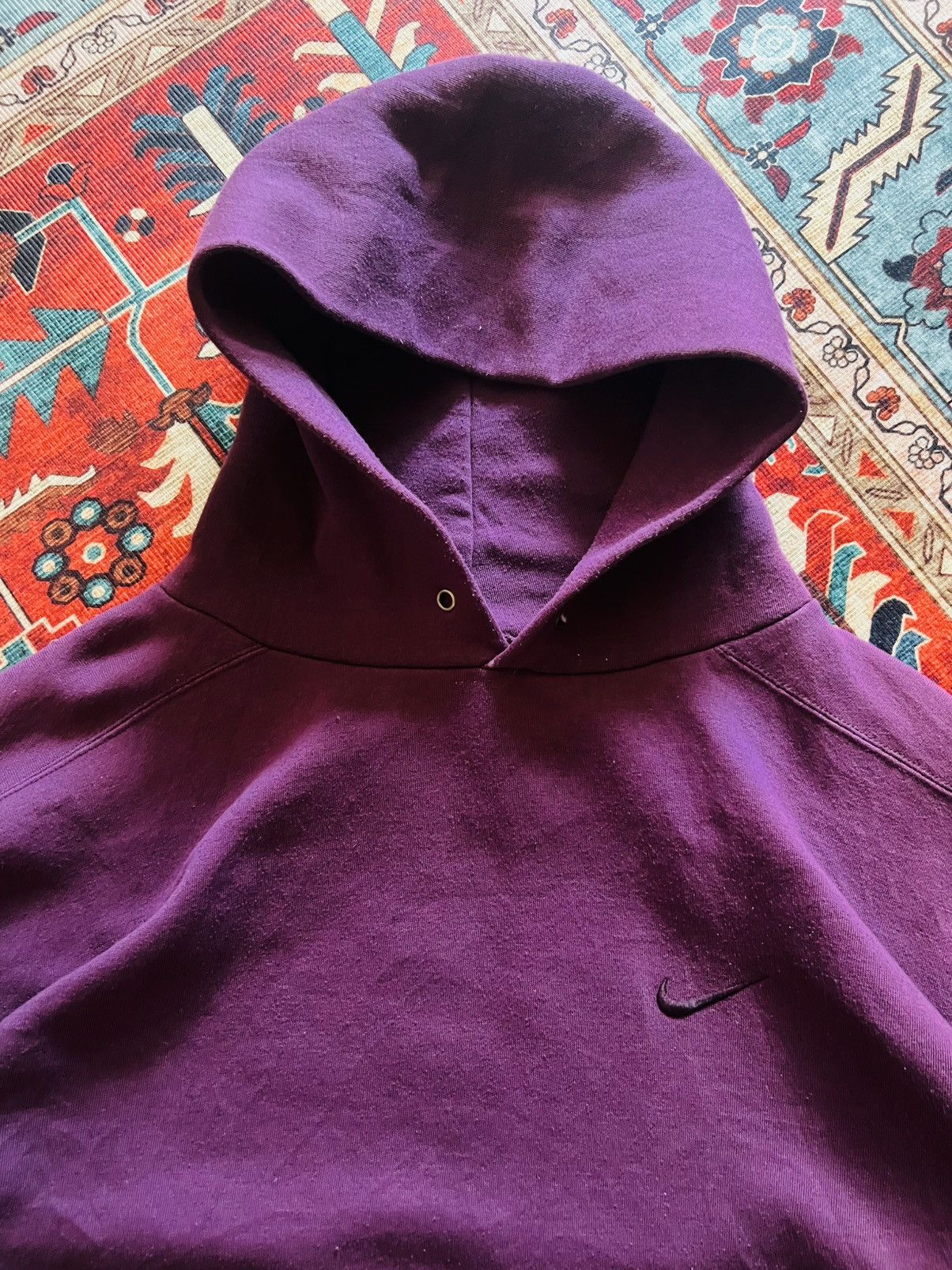 Nike Vintage 90s Nike Deep Purple Embroidered Pullover Hoodie Size US M / EU 48-50 / 2 - 2 Thumbnail