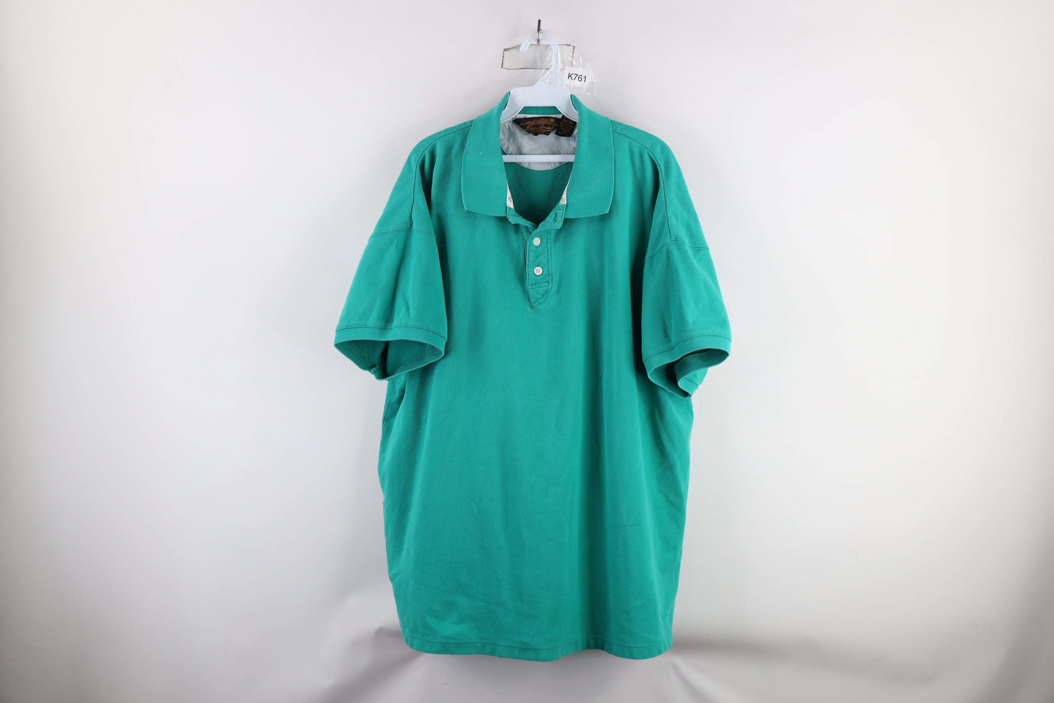 Eddie Bauer × Vintage Vintage 90s Eddie Bauer Blank Heavyweight Polo Shirt Teal Size US XXL / EU 58 / 5 - 1 Thumbnail