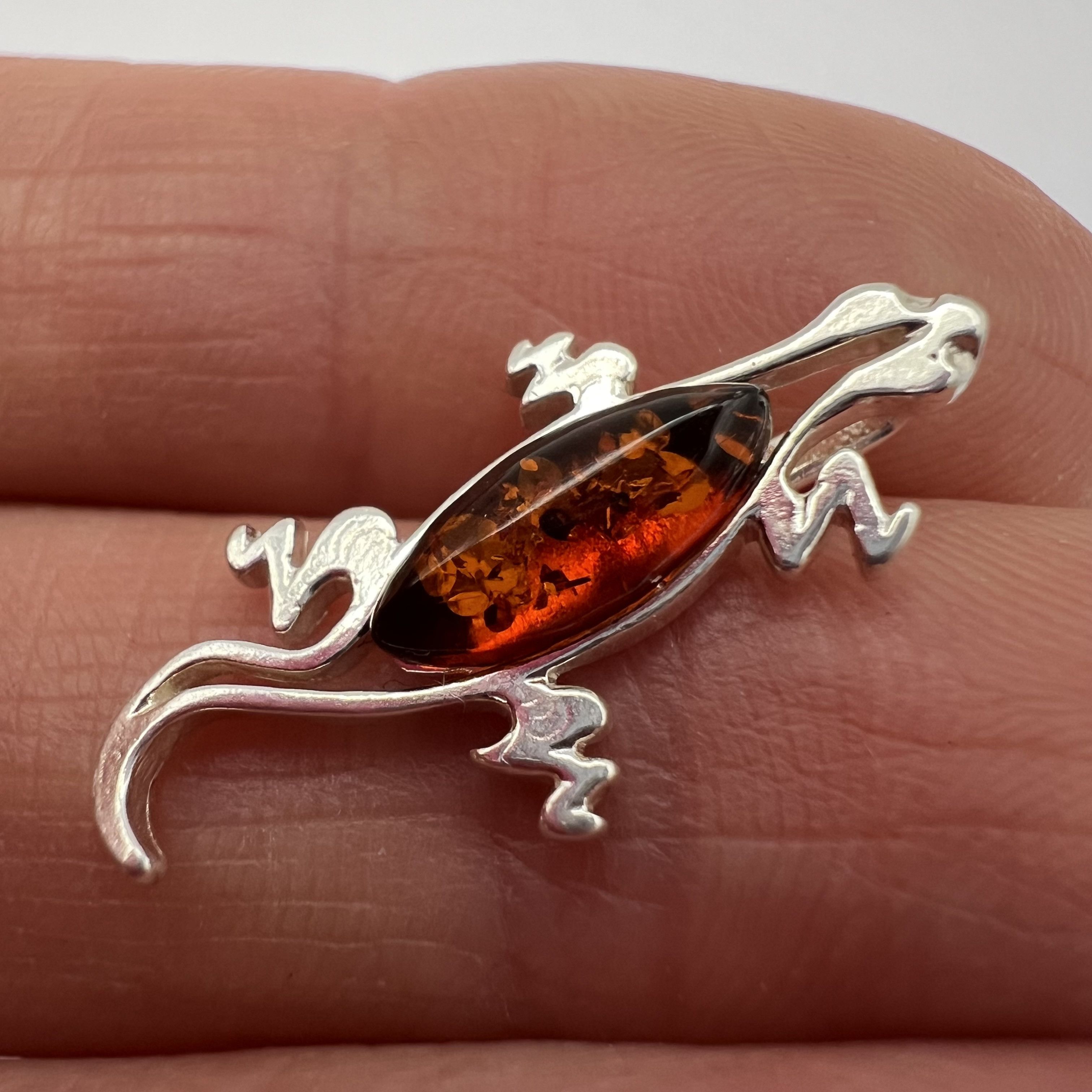 Sterling Silver Vintage Pendant lizard Sterling Silver 925 Stone Amber 1.1gr Size ONE SIZE - 3 Thumbnail