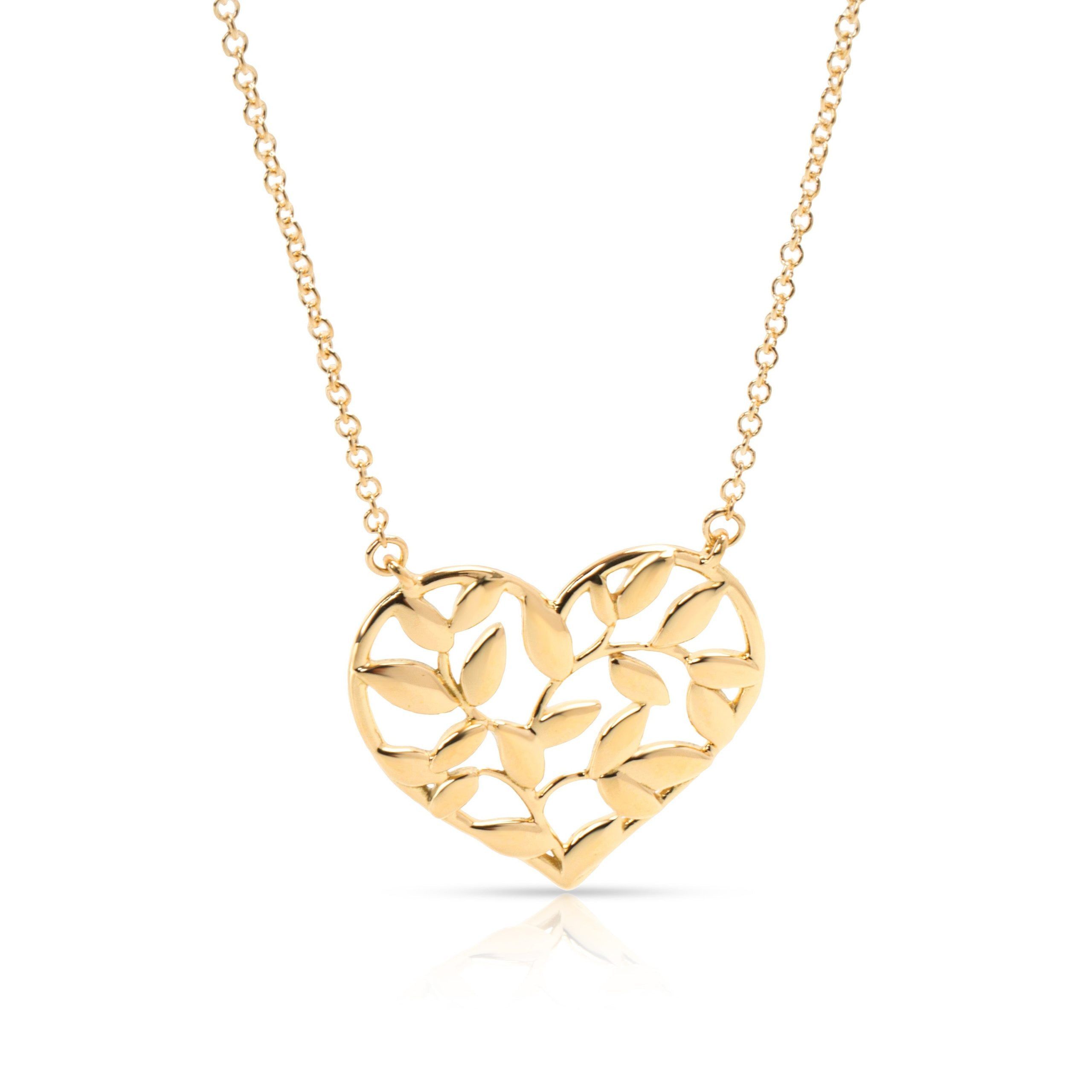 image of Tiffany Co Tiffany & Co. Paloma Picasso Olive Leaf Heart Necklace In 18K Yellow Gold, Women's