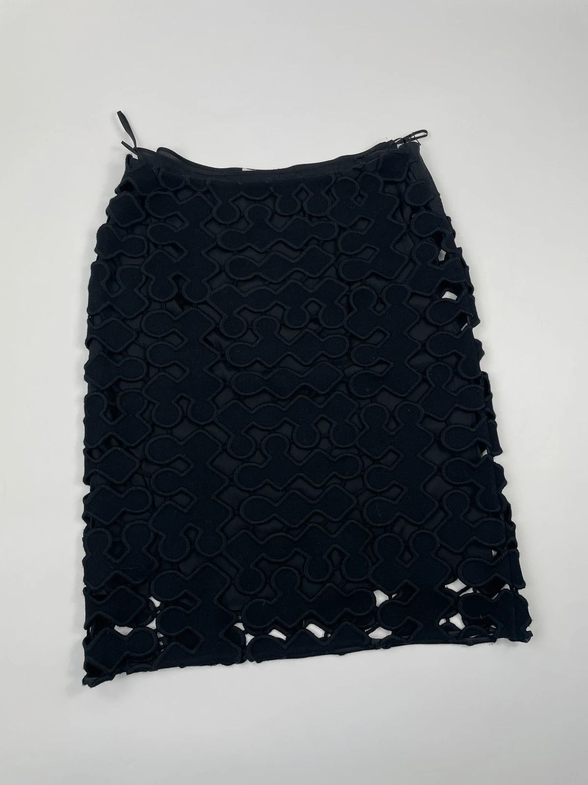 Miu Miu Miu Miu SS2008 Black Laser Cut Holes Wool Skirt Size 38" / US 16 / IT 52 - 5 Thumbnail