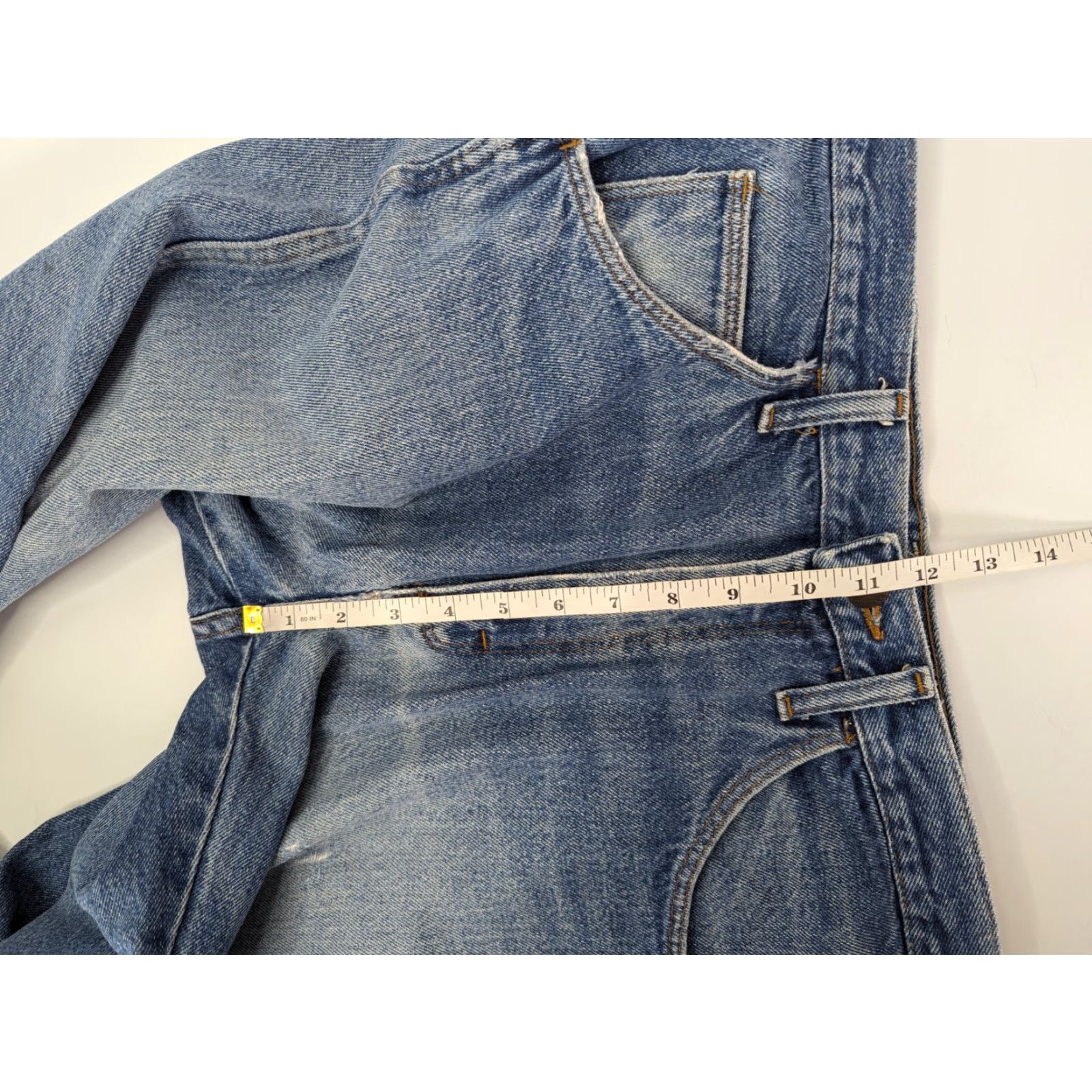 Denime Rustler Jeans 32x28 Regular Straight Denim Jeans Mens Blue Distressed Vintage Workwear 90s Grunge Streetwear Size US 32 / EU 48 - 7 Thumbnail