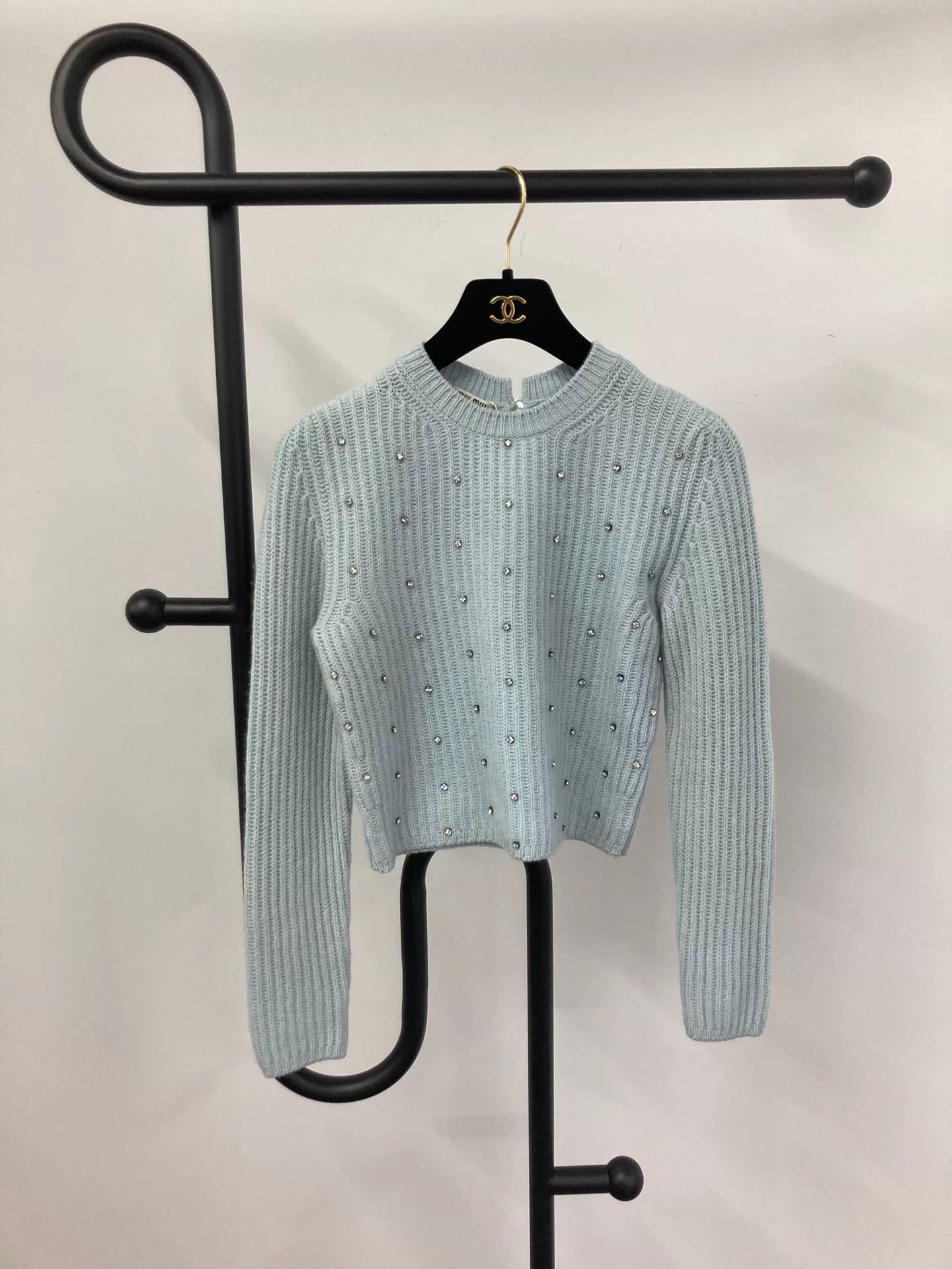 Miu Miu Miumiu Baby Blue Crystal Cashmere Sweater Size S / US 4 / IT 40 - 1 Thumbnail