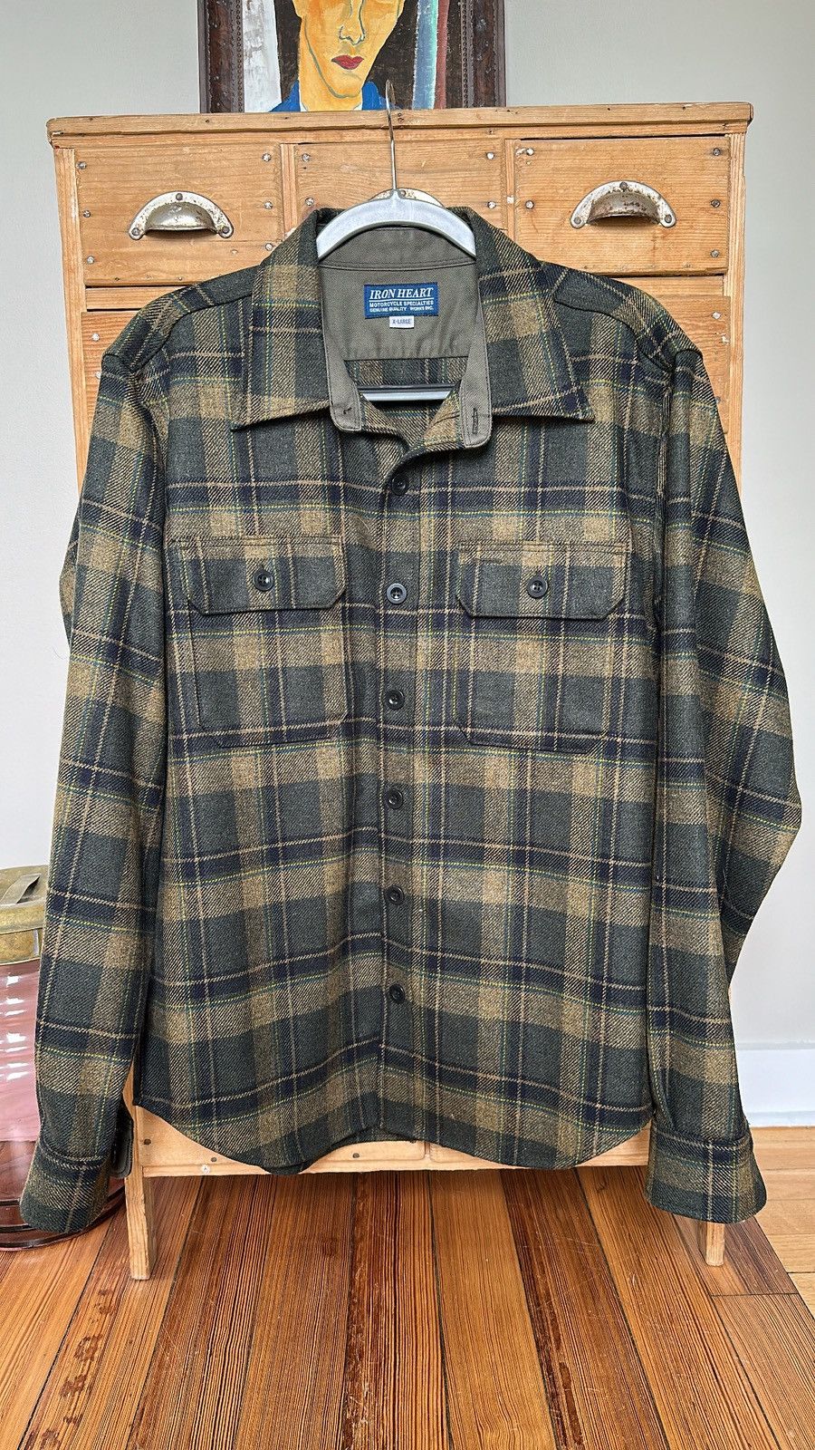 Iron Heart 14oz Fox Brothers® Check Flannel CPO Shirt Green