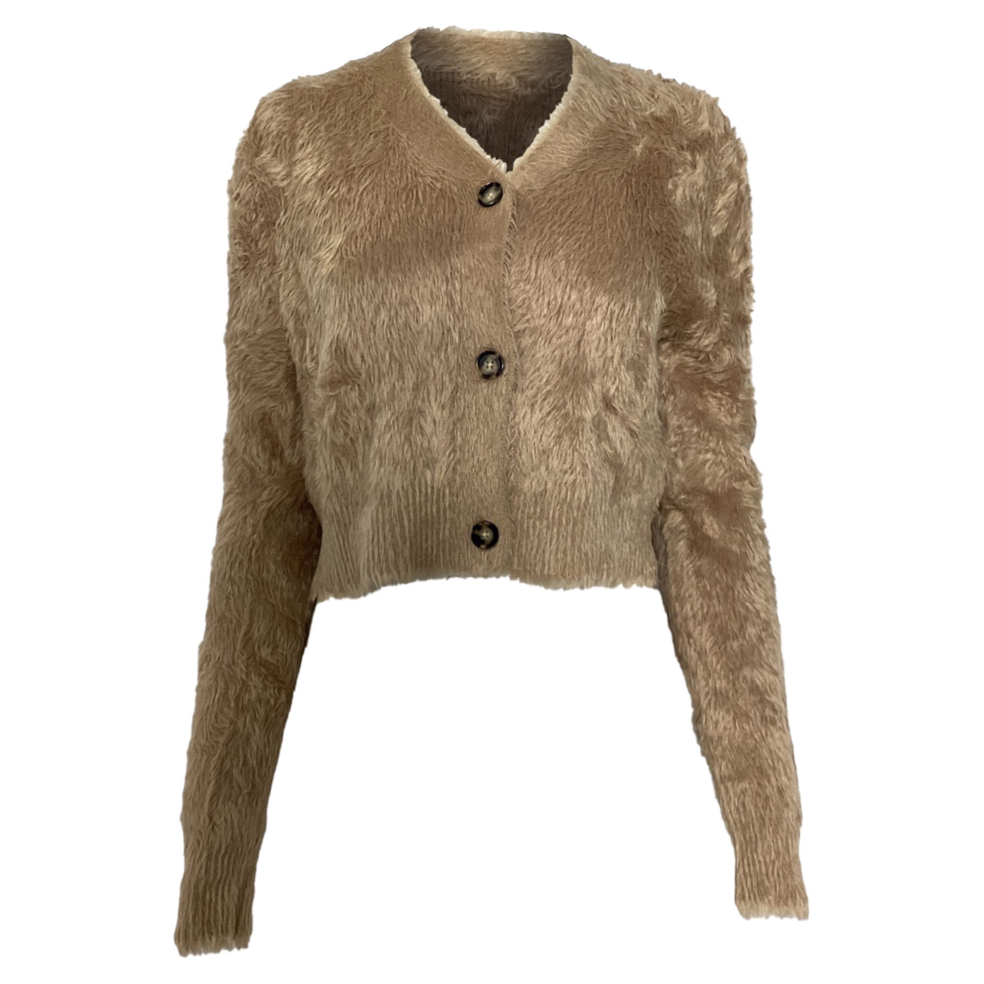 Acne Studios Acne Studios Brushed Cropped Cardigan in Brown Nylon Size XS / US 0-2 / IT 36-38 - 1 Thumbnail