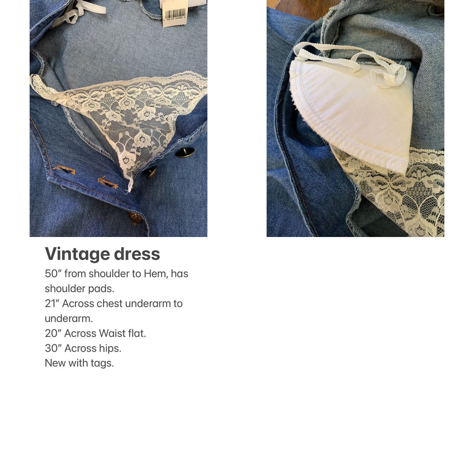 Vintage VINTAGE Ms. Conduct Denim Jean Dress Lace Detail Romantic Cottagecore 14 Blue Cotton 1980s Casual Regular Size 36" / US 14 / IT 50 - 8 Thumbnail