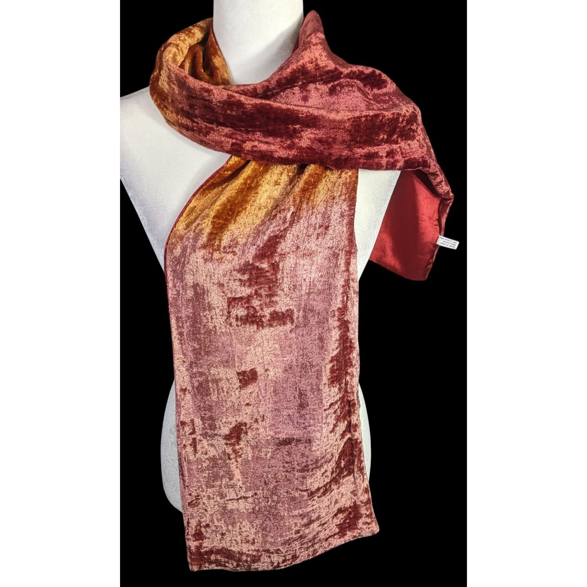 Other Vintage One If By Land Velvet Scarf Ombre Red Gold Pink 60"x Size ONE SIZE - 1 Thumbnail