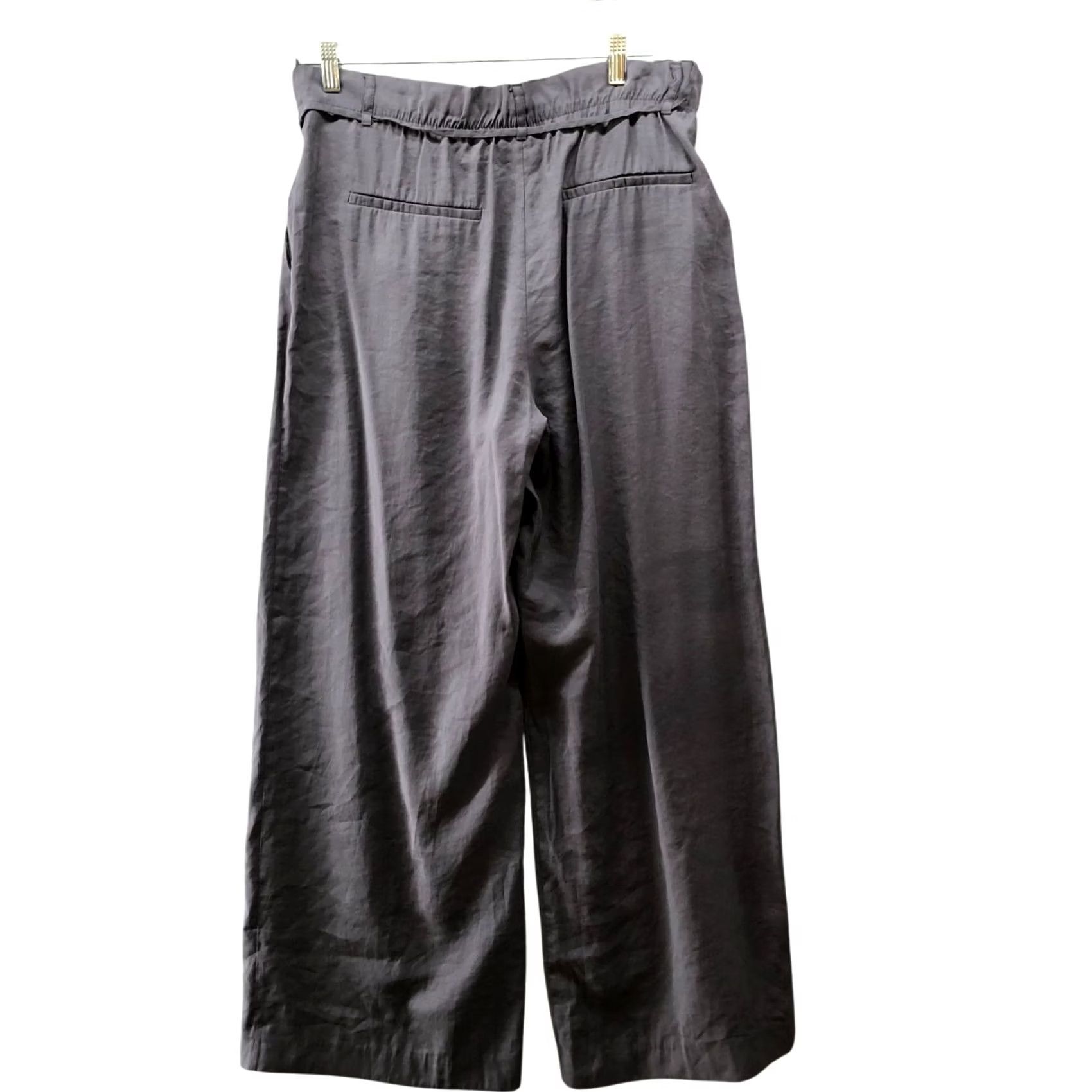 Zara Zara Paperbag Wide Leg Pants Womens L High Waisted Gray Modal Blend Pull On Size 36" / US 14 / IT 50 - 2 Thumbnail