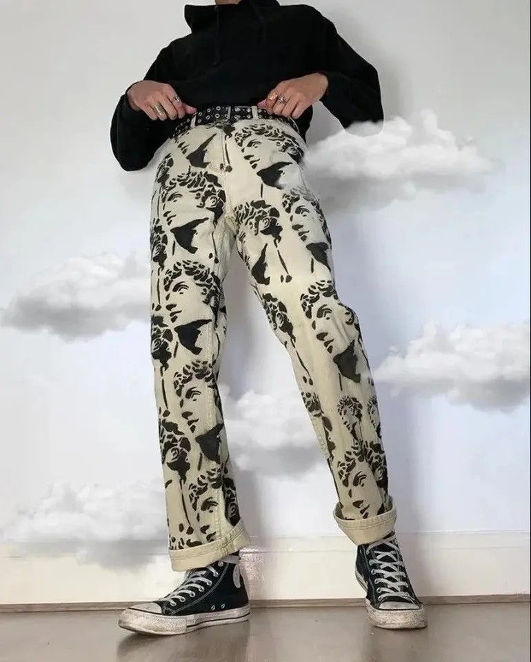 Japanese Brand × Vintage Washed straight Printing Fashion Jeans Pants Size US 34 / EU 50 - 2 Thumbnail