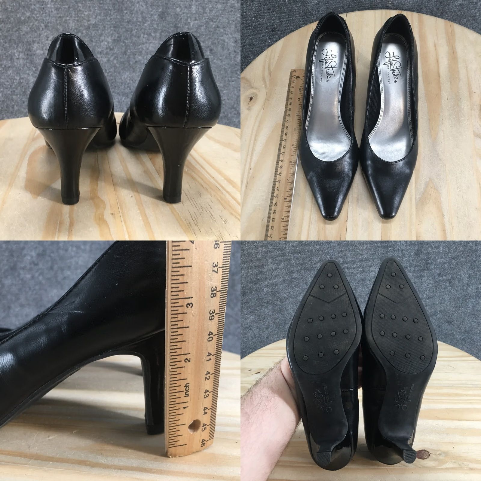Vintage LifeStride Heels Womens 8.5M Klarissa Pump Black Leather Pointed Toe Casual Pump Mens? Nope Size US 9 / IT 39 - 8 Thumbnail