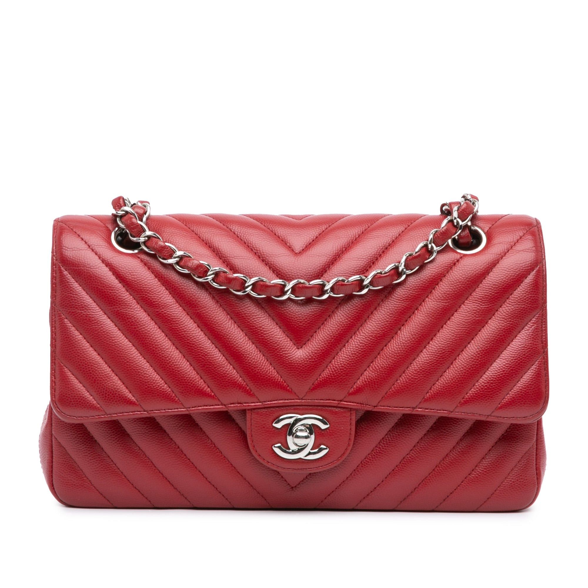 Chanel Chanel Medium Classic Chevron Caviar Double Flap Red Size ONE SIZE - 1 Thumbnail