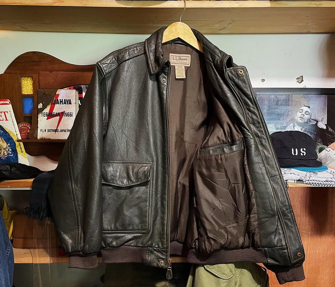 L.L. Bean Vintage 90s LL Bean A-2 Goatskin Leather Bomber Flight Lined Size US L / EU 52-54 / 3 - 2 Thumbnail