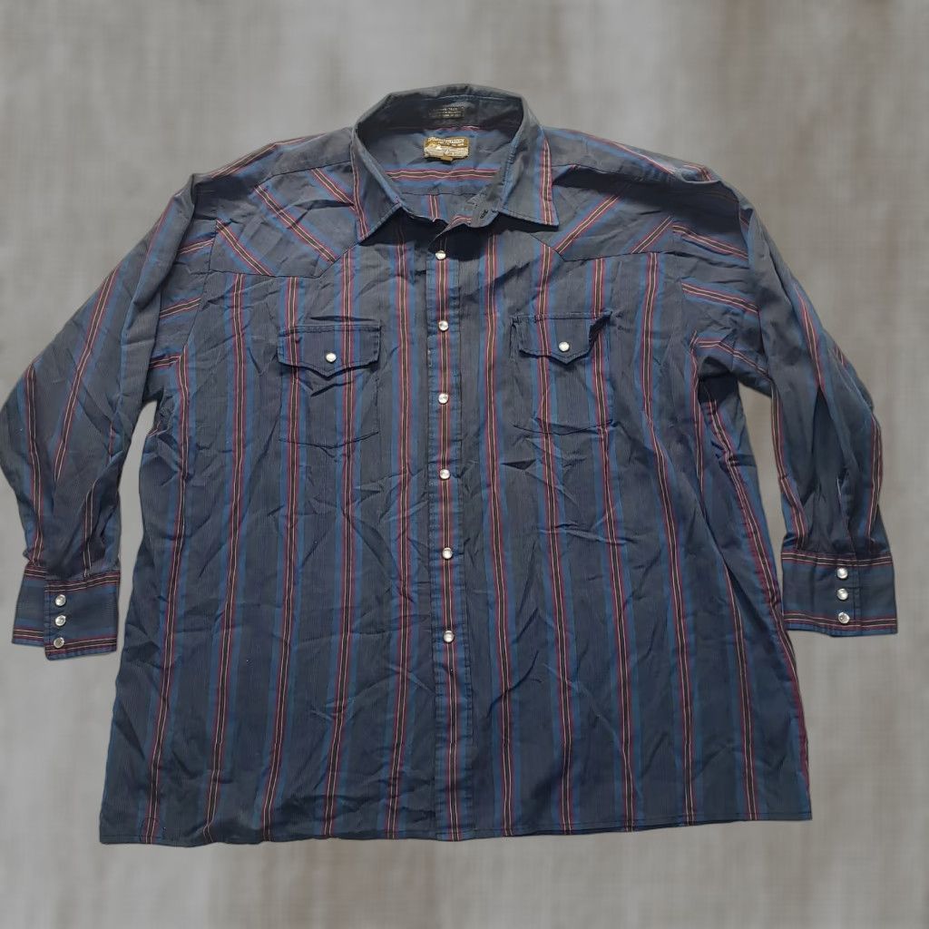 Vintage VINTAGE Plainsman Shirt Black 2X Men Striped Western Pearl Snap Knit Polyester 18-18.5 Easy Care Pockets Size US XXL / EU 58 / 5 - 1 Thumbnail