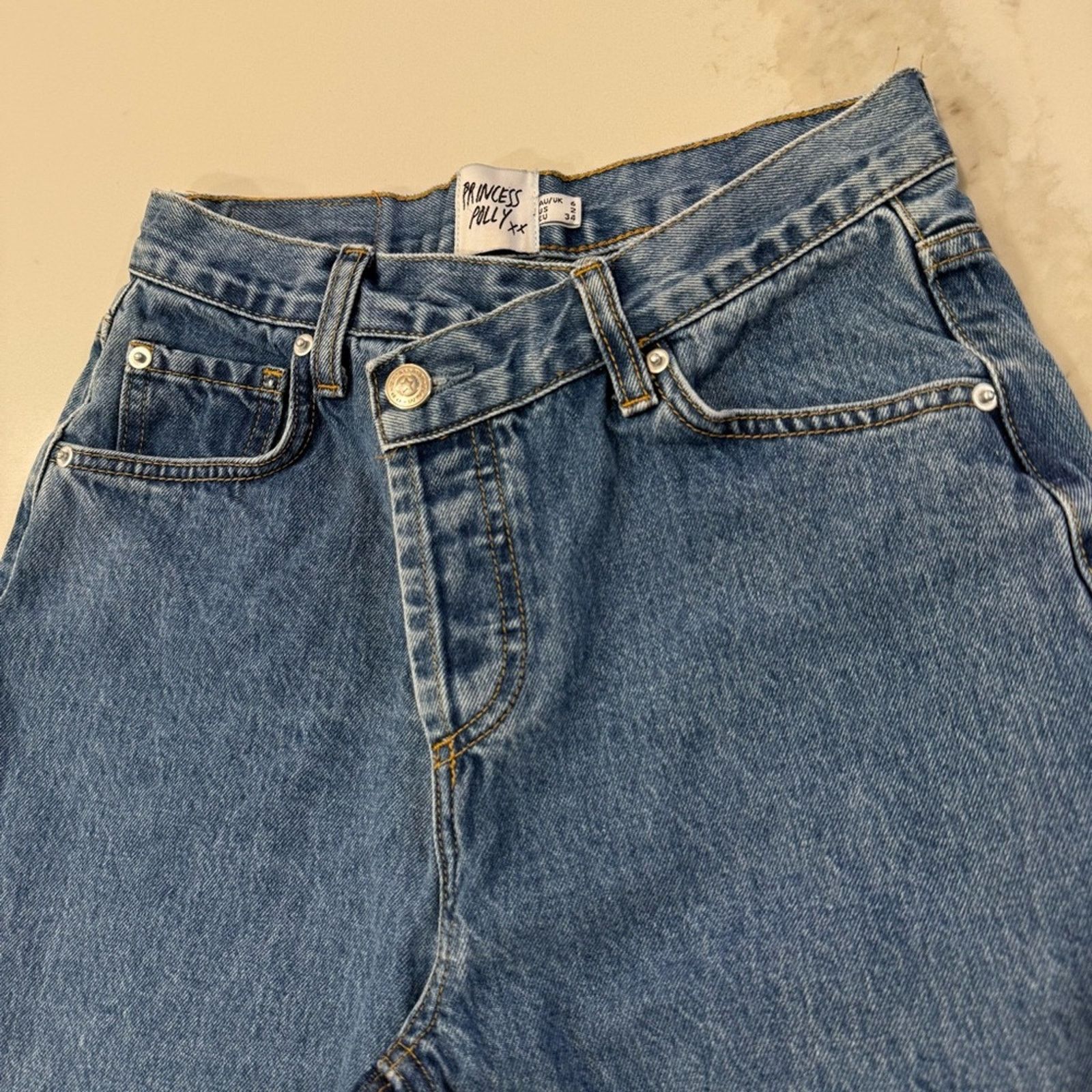 PRINCESS POLLY Princess Polly Asymmetrical Straight Leg Denim Jean Womens 2 Size 26" / US 2 / IT 38 - 7 Thumbnail