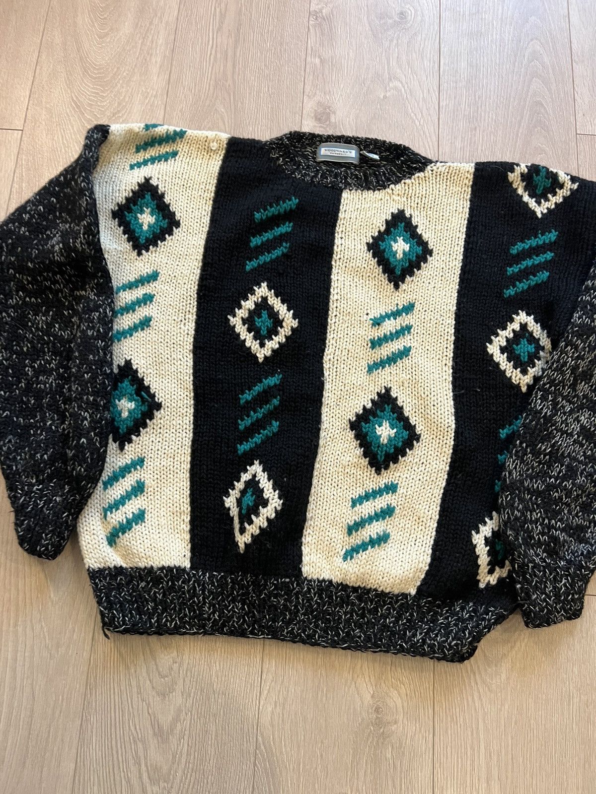 Vintage × Woodward Hand Knitted 100% Wool Sweater Woodwards Knit 90s Size US M / EU 48-50 / 2 - 2 Thumbnail