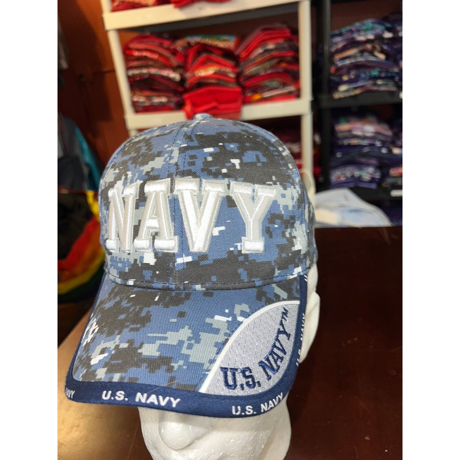 Vintage US Navy Hat United States Blue Camo Cap Headwear OS Size ONE SIZE - 2 Thumbnail