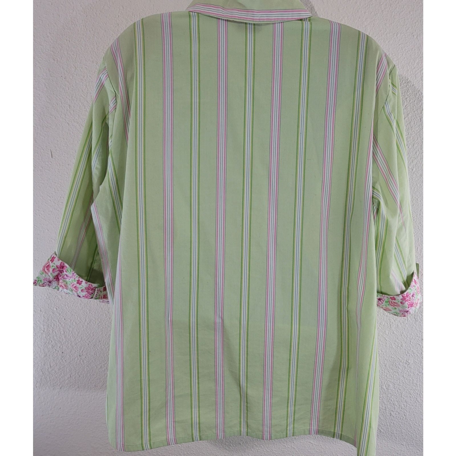 Other Allison Daley Green Pink Strip Button Up Top XXL 3/4 Sleeves Size XXL / US 16-18 / IT 52-54 - 4 Thumbnail