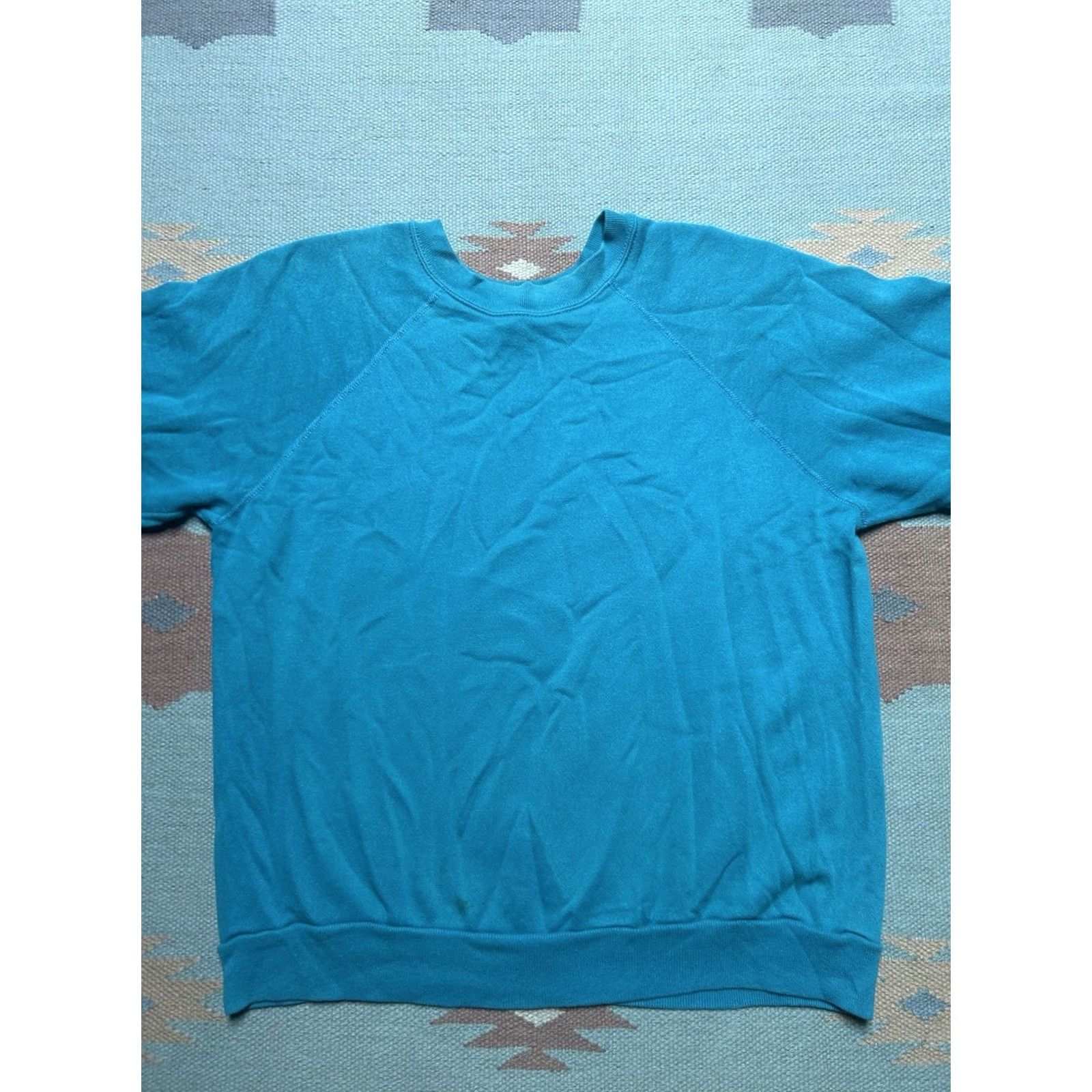 Tultex VINTAGE 80s Sweatshirt Crewneck Tultex Blank Teal Turquoise Blue Raglan Large Mens Shirt Size US L / EU 52-54 / 3 - 3 Thumbnail