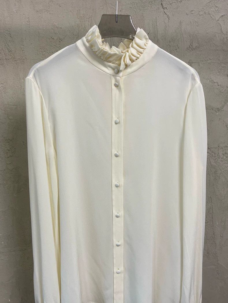 Saint Laurent Paris Saint Laurent Paris Saint Laurent Beige Silk Shirt with Ti Size US M / EU 48-50 / 2 - 6 Thumbnail