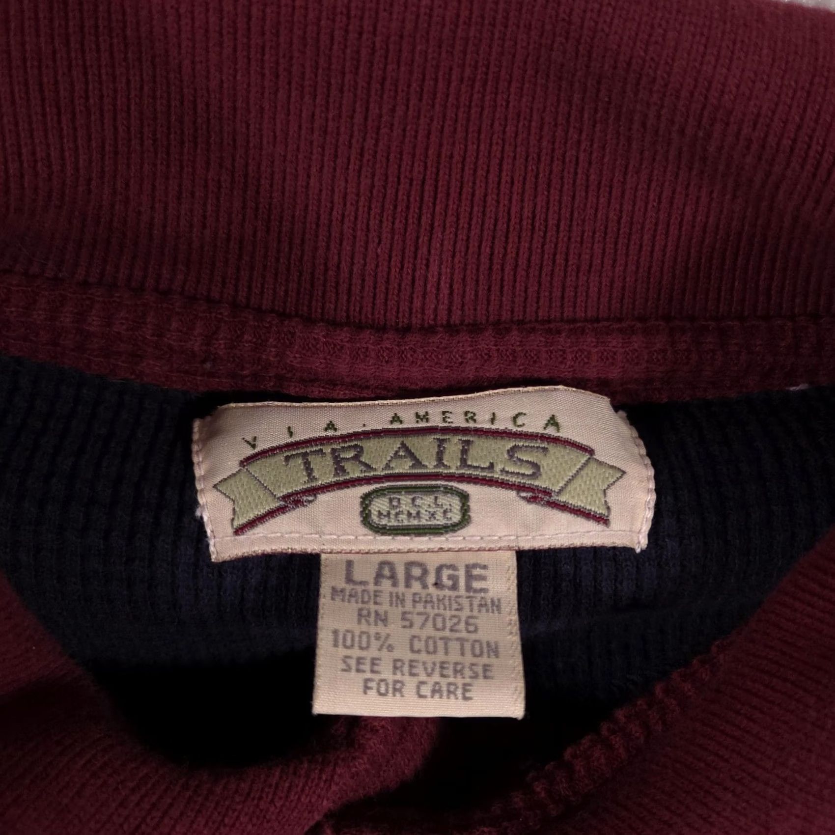 Rails VIA AMERICA TRAILS Polo Shirt Mens Large Maroon Long Sleeve Waffle Knit Thermal Polo Shirt Mens L Maroon Size US L / EU 52-54 / 3 - 7 Thumbnail