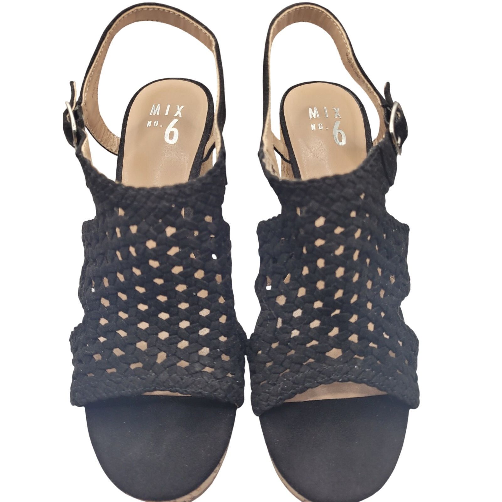No. 6 Mix No 6 Black Wedge Sandals 4" Heel Like New! Sz 8.5M Size US 8.5 / IT 38.5 - 2 Thumbnail