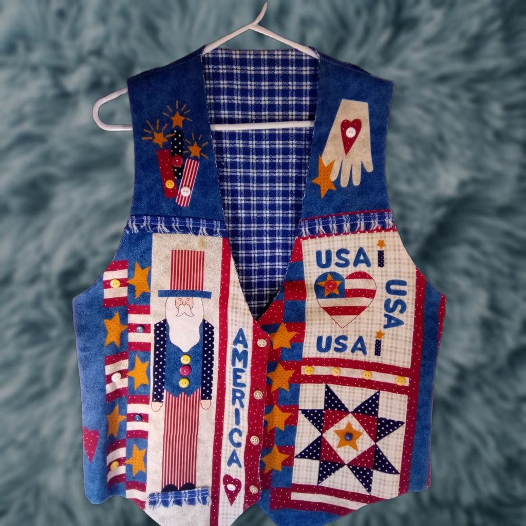 Vintage VINTAGE Americana USA VEST Men L Blue 20" Across Chest 27" Long Handmade USA Theme Vest Size US L / EU 52-54 / 3 - 1 Thumbnail