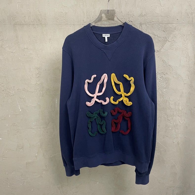 Loewe loewe Navy blue striped logo round-neck sweatshirt 2506-Nex Size US L / EU 52-54 / 3 - 1 Thumbnail
