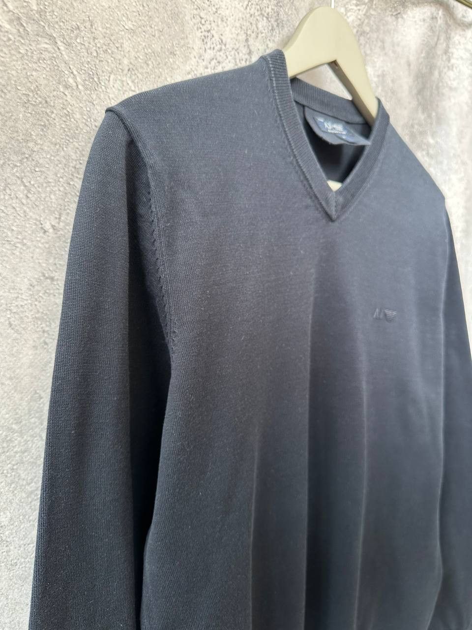 Armani × Vintage Armani Jeans Vintage V-Neck Sweater Long Sleeve Black Jumper Size US L / EU 52-54 / 3 - 4 Thumbnail