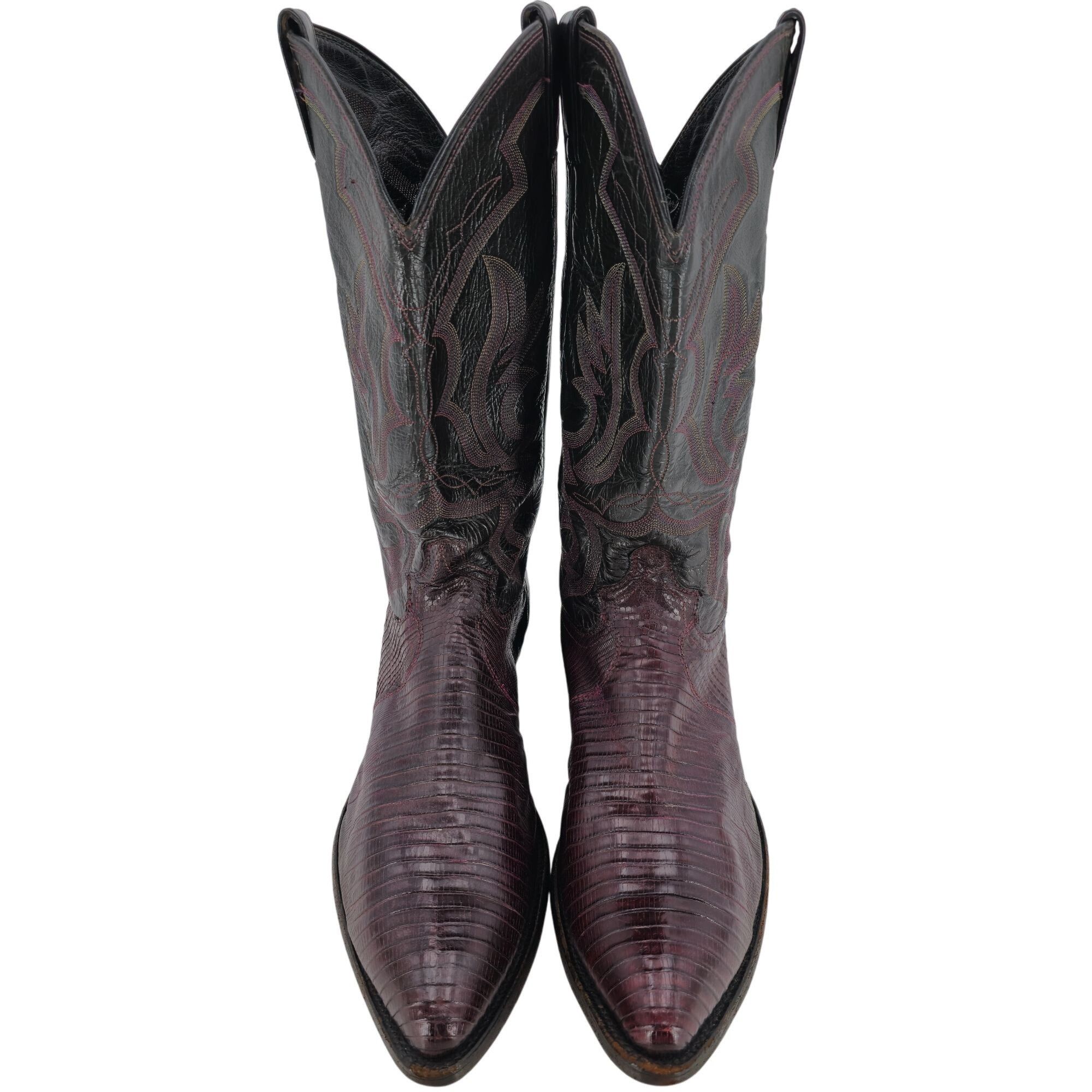 Mens 12D Burgundy Vintage Exotic Lizard Justin Cowboy Boots