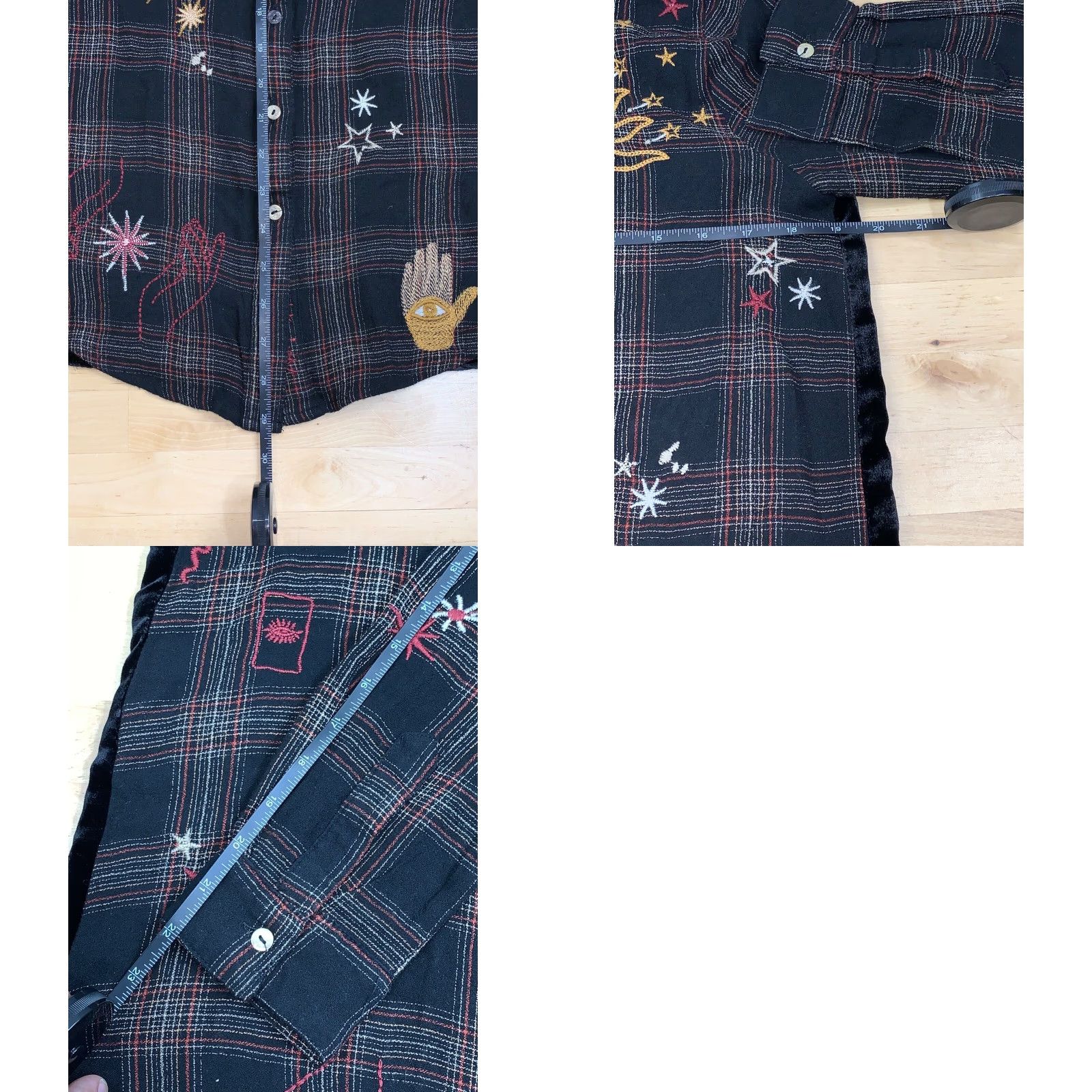 Johnny Was VINTAGE Johnny Was Workshop Zodiac Embroidered Button-Up Long Sleeve XS Velvet Black Women's Shirt/ tunic (if applicable) Size XS / US 0-2 / IT 36-38 - 8 Thumbnail