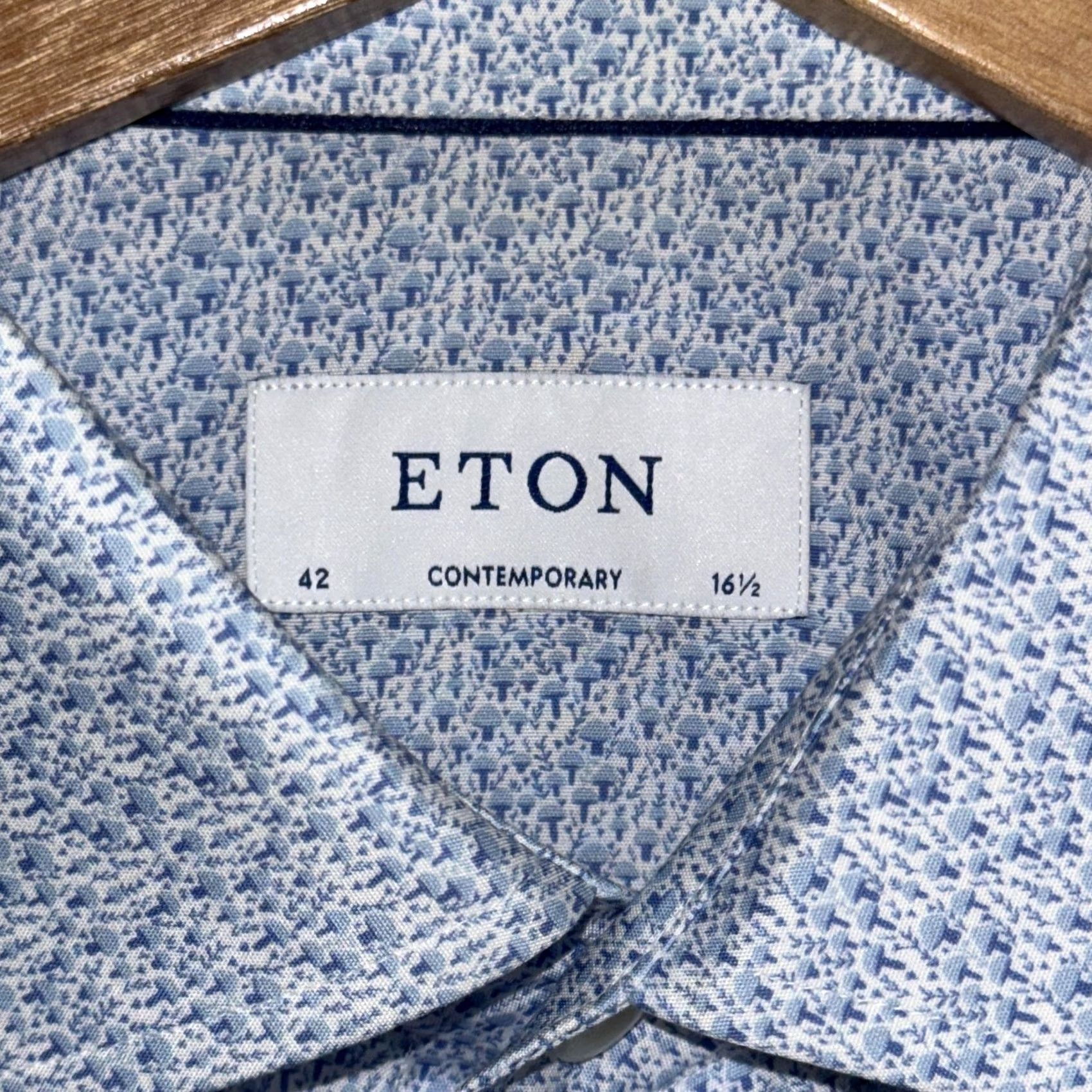 Eton Eton Dress Shirt Mens 42 Blue Geometric Microprint Long Sleeve Contemporary Regular Shirt Mens Size 42R - 6 Thumbnail