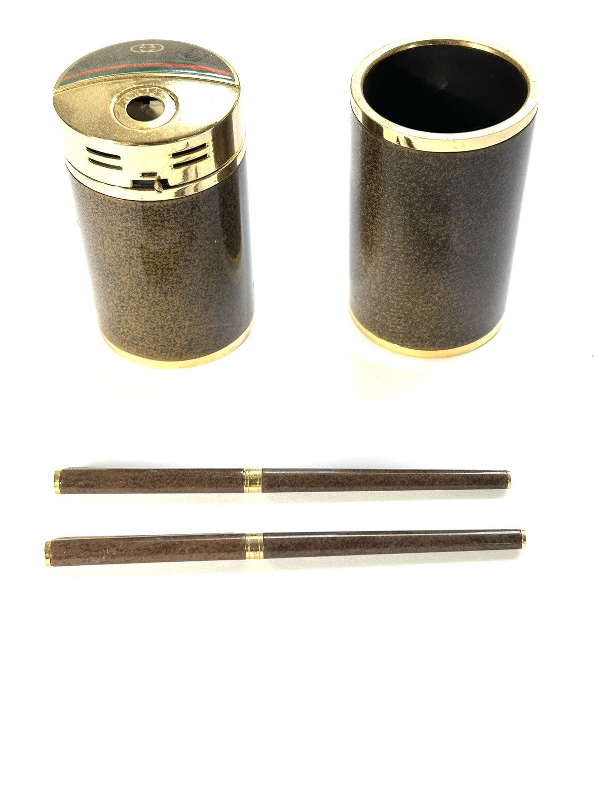 gucci cigarette lighter Vintage GUCCI Lighter, 2 Pens, and Pen Holder Set
