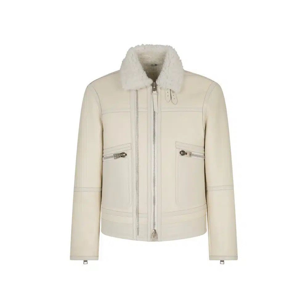 Tom Ford o1loc1c1024 LBS024 Shearling Biker Jacket in White Size US M / EU 48-50 / 2 - 1 Thumbnail