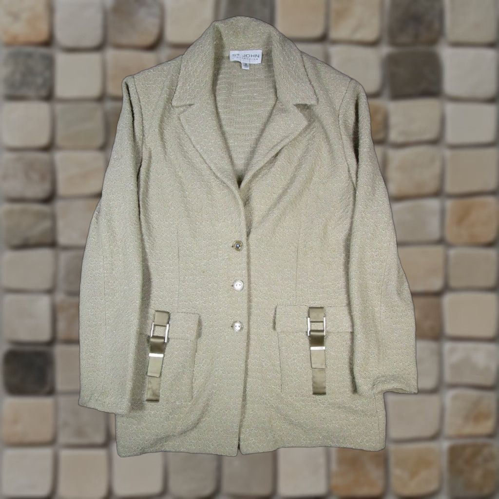 St. John ST.John Collection Jacket Womens 12 Beige Knit Wool Regular Long Sleeve Button Mid-Length Size XL / US 12-14 / IT 48-50 - 1 Thumbnail