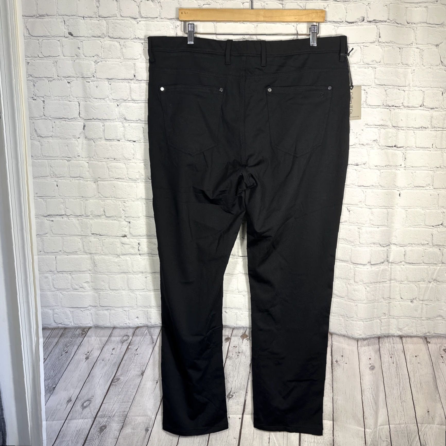 CO Collars and Co CEO Pull On Pants Black 40x32 Men Pants Straight Leg Regular Waist 40 Slim Stretch Golf Chino Wrinkle Resistant Pockets Size US 40 / EU 56 - 7 Thumbnail
