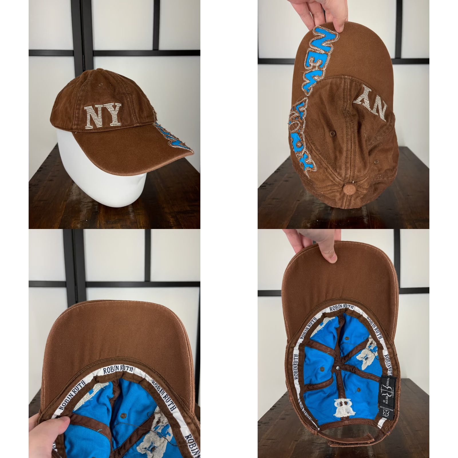 Vintage Robin Ruth New York Hat Cap Strap Back One Size Adult Brown 100% Cotton Twill Embroidered Baseball Cap Size ONE SIZE - 8 Thumbnail